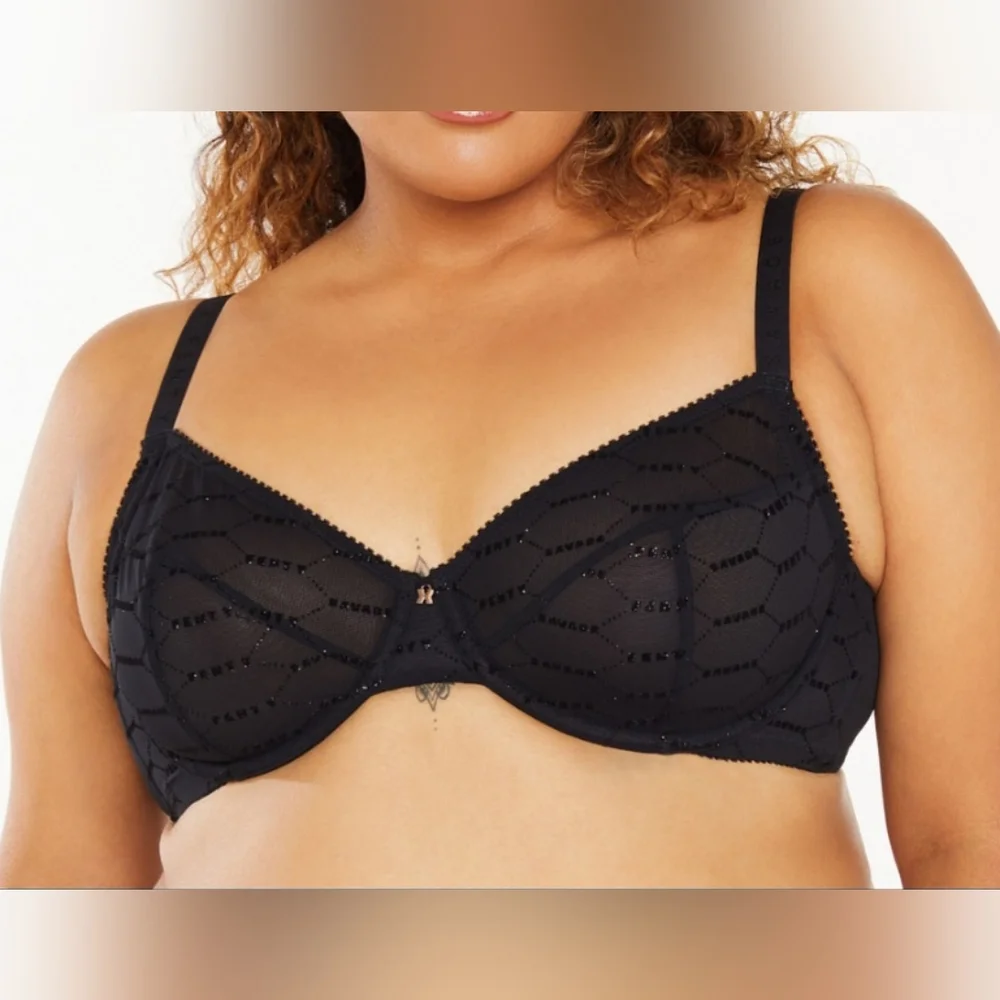 💋SAVAGE X FENTY BY RHIANNA FLOCKED LOGO UNLINED DEMI BRA SIZE 38DD